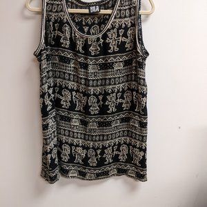 Bila Boho Tribal Gauzy Black and Cream Loose Sleeveless Tunic XL